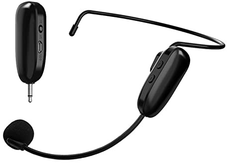 Goshyda Drahtloses Mikrofon-Headset, UHF FM 500 MAh 2,4 G Wiederaufladbares Professionelles 2-in-1-Headwear-Kopfhörer-Mikrofon für Sprachverstärker-Computerlautsprecher