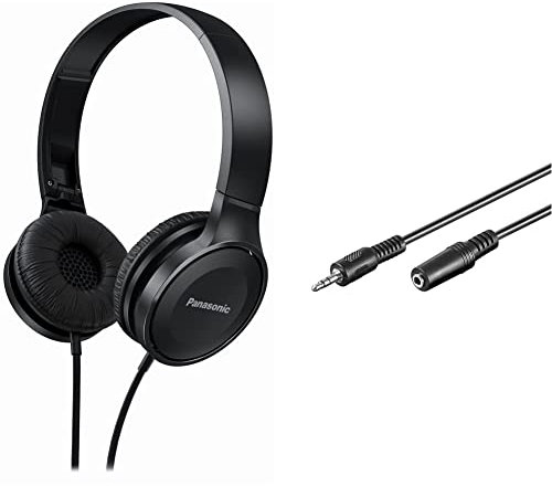 Panasonic RP-HF100M Cuffie Stereo a Padiglione, Suono Potente con Driver da 30 mm, Nero & Goobay 50090 Cavo di estensione per cuffie e audio AUX; a 3 pin; jack da 3,5 mm 3,5 mm