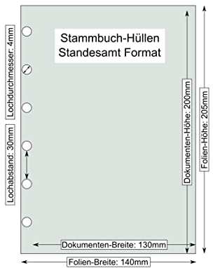 10er Pack - KATEX Stammbuch-Klarsichthüllen - 6-Fach Lochung - für Standesamt Dokumente - STANDESAMTFORMAT, 130mm x 200mm