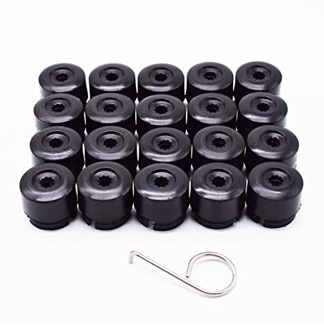 RULLZ 20 Stück Radmuttern-Schraubenkopf-Abdeckungskappen 19 mm Schwarz + Werkzeug passend for VW Transporter T5 T6 2003 2004 2005 2006 2007 2008–2020 Auto-Styling