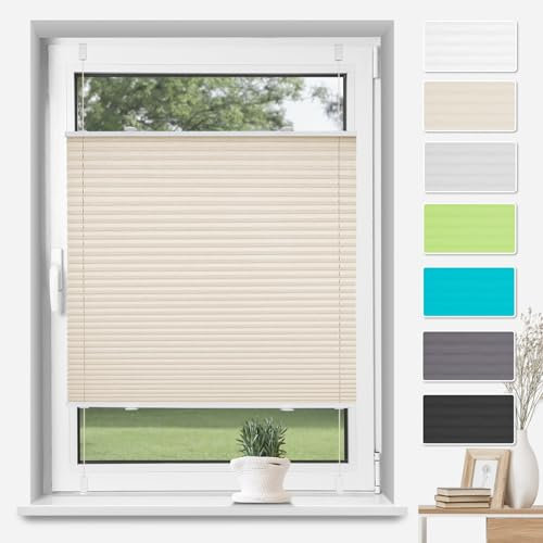 TFSKY Plissee Klemmfix ohne Bohren Creme B85 x H120 cm, Plisseerollo Jalousie Lichtdurchlässig Faltrollo Easyfix Sonnenschutz und Sichtschutz für Fenster & Tür