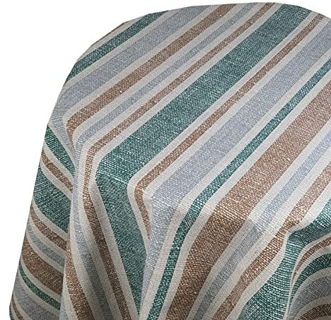 Wachstuch Wachstischdecke Tischdecke Robust Streifen Kelim Grün Braun Oval 130 x 160 cm Gartentischdecke abwaschbar