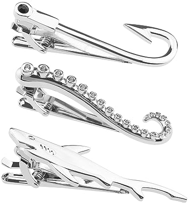SG Store Set mit 3x Silbernen Krawattenklammern Fischhaken-Krawattenklammer Kraken-Gliedmaßen-Krawattenklammer Haifisch-Krawattenklammer für Männer Jungen Kupfer