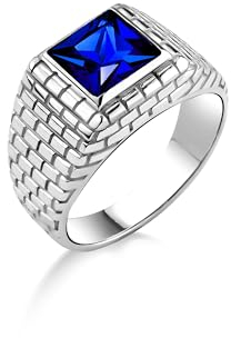 BySilverStone Jewelry Siegelring Mit Quadratischem Saphir-Stein Für Männer Aus Sterlingsilber, Statement-Ring Mit Blauem Saphir Für Männer, Einzigartiger Geschenkring Mit Blauem Saphir-Stein