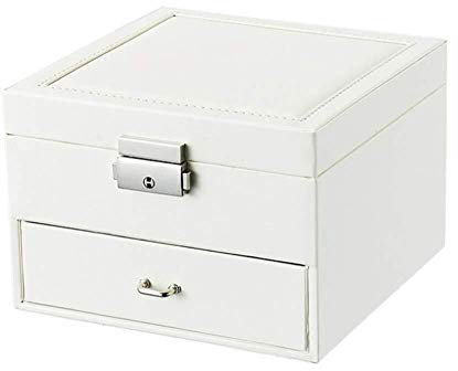 BONOOL Schmuck-Organizer, PU-Leder, Schmuckkästchen, einfacher Stil, Schmucktruhe, doppelschichtig, mit Schloss, Spiegel, Jewlerys Box, Schmuckkästchen für Damen