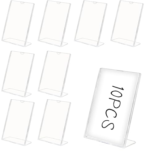 Doafoce 10 Stück Acryl-Schilderhalter, 10.2x15.2 cm, Transparenter Tischaufsteller A6 aus Kunststoff L-Ständer Tischaufsteller Schräg für Thekenaufsteller, Restaurant, Büro, Werbeaufsteller, Shop