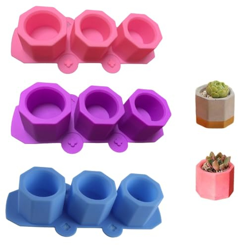 3 Pack Flower Pot Silicone Mold, DIY Succulent Plant Pot Mold Multipurpose | Concrete Cement Plaster Moulds, DIY Craft Tea Light Candle Holder Mold Mini Concrete Mold Reusable Cement Mold