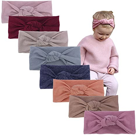 8pcs Baby Headband Soft Stretchy Hairband Hair Bow Elastic for Toddler Baby Girls Newborn Infant Kids Turban Headbands (8 pcs Knot Headband B)