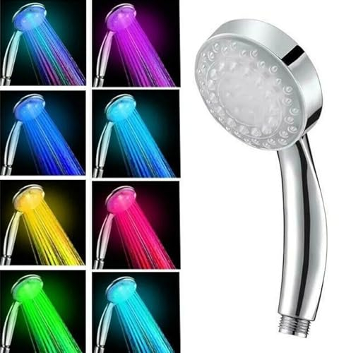FUUBAMB00 Cabezal de Ducha de Mano LED con Cara Cromada 7 Colores de Luces LED Cambian Automáticamente Accesorios de Baño Sin Batería