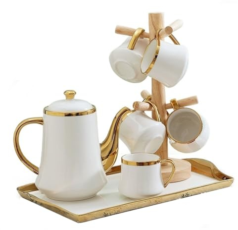 Brocche Set teiera in ceramica semplice tè pomeridiano fiore teiera soggiorno tazza for la casa Tazza d'acqua in stile europeo con portabicchieri Caraffe da Tavola Brocche
