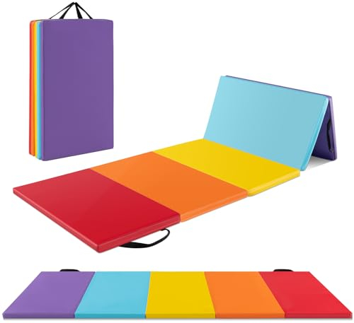 GOPLUS Weichbodenmatte, 201 x 75 x 3 cm Yogamatte rutschfest mit Klettverschlüssen & Tragegriffen, Gymnastikmatte Turnmatte klappbar aus Kunstleder für Gymnastik Yoga Spielen Zuhause