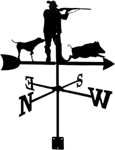 Wetterfahne für den Garten, Wetterfahne mit schwarzem Jäger-Ornament, Hof, zeigt die Windrichtung für Bauernhof, Hof, Scheune, Messwerkzeug, Hof, Dachmontage, einfache Verwendung
