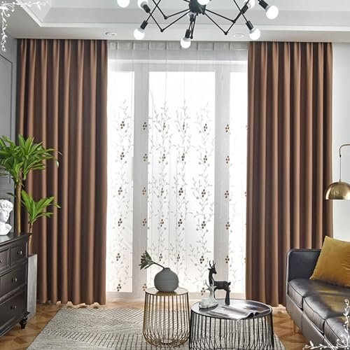 Daesar Schiebevorhänge Blickdicht 2er Set 102x138CM, Verdunkelungsvorhang Ösen Kinderzimmer Nordisch Einfarbig Braun Gardinen Vorhänge Schlafzimmer Wohnzimmer