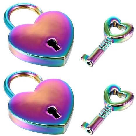 2Pcs Small Love Padlocks with Keys, Mabor Heart Shaped Locks with Keys Small Lock with Key for Suitcase Metal Padlock for Storage Box Diary Book
