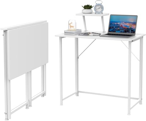 Utlenianie Scrivania Pieghevole Salvaspazio con Supporto per Monitor Rimovibile, 80x45x74cm Tavolo Pieghevole per PC, Tavolo per Computer, Tavolo da Studio Porta PC Stabile e Salvaspazio (bianco-A)