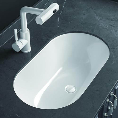 Ovale bianco Vasca da bagno o lavelli da cucina，Set con lavello lavatoio ceramica，ceramica commerciale lavello da incasso，adatto per cucine, postazioni di lavoro, aree esterne, lavanderie e bar.(630x4