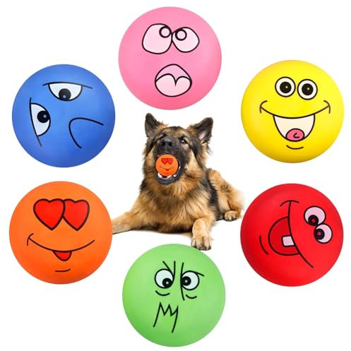 BORDEAG Quietschball Für Hunde, 6 Stück Hundeball Unzerstörbar, Hundespielzeug Ball, Dauerhaftes Quietschende Hundebälle, Weiches Latex Bouncy Fetch Bälle Für Große, Mittelgroße, Kleine Hunde