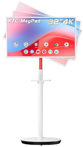 KTC 32 Inch MegPad 4K Touchscreen Smart Portable TV Monitor with Android 13 Google EDLA-Certified, 9500mAh Built-in Battery Mobile Screen on Wheels, Wireless Remote Control, 8+128GB Octa-coreCPU