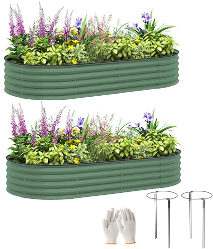 Outsunny 2er-Set Hochbeet aus Stahl Pflanzbeet 181x93x30cm Garten Balkon | Frühbeet, Gartenbeet, Blumenkasten Stapelbar, Pflanzkasten Gemüsebeet, Pflanzkübel für Blumen Pflanzen Gemüse