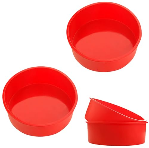 xianxikaitech 2 Pcs 6 Inch Silicone Cake Tins Set for Baking - Non-Stick Red Round Baking Molds,16 cm Silicone bakeware,Quick Release Cake Tray Pan for Cheesecake, Bread, Muffins.