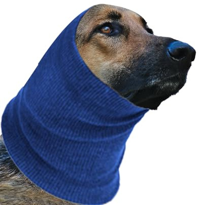SUNTRADE Hunde-Beruhigungskapuze mit Ohrbedeckungen, Angstlinderung Kopfschutz, Pflege- und Badehalswärmer (Blau, L)
