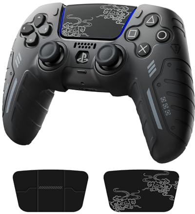 JINGDU PS5-Controller-Skin, rutschfeste Schutzhülle aus weichem Silikon für den kabellosen PS5-Controller mit verbessertem Griffdesign und 2 Themenaufklebern, Schwarz