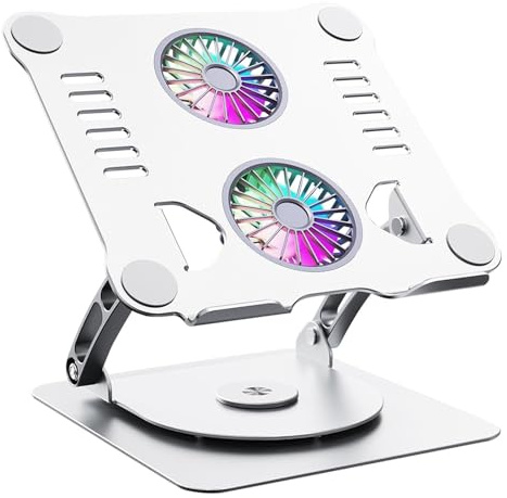 Riser d'ordinateur portable ergonomique, support d'ordinateur portable pliable | Support de tablette de bureau rotatif à 360 degrés avec ventilateur de refroidissement - Support de carnet portable