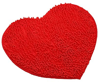 BESPORTBLE Badematte Herzform Rot – Weicher Badteppich Für Badezimmer - Dekorativer Badvorleger in Rot - Ideal Für Den Einsatz Im Bad Küche Oder Eingangsbereich Hochwertiger Chenille Stoff
