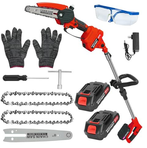 2-in-1 Akku Teleskop hochentaster, 8 Zoll Hochentaster Akku Elektrisch, Elektrisch 21V Teleskop Astsäge Astschere Hochentaster mit 2 x 1500mAh, für Gartenscheren Astschere Holzschneidenz