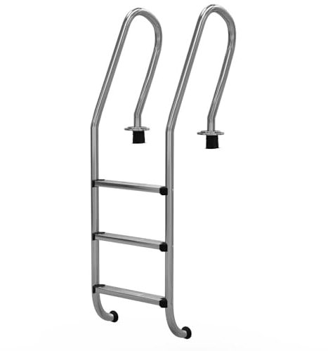 Tiefbeckenleiter Mixto aus Edelstahl V2A - 3-stufige Poolleiter für eingelassene Schwimmbecken - Für Pools bis zu 1,35m Beckentiefe - Rutschhemmend