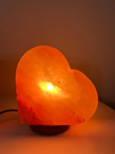 Elkoza Handmade Wood Silhouette Natural Healing IONES Therapeutic 100% Pure Himalayan Pink Crystal Salt Lamp Fine Quality with Dimmer Switch (Heart Lamp Salt Lamp, Himalayan 3D Salt Lamp)