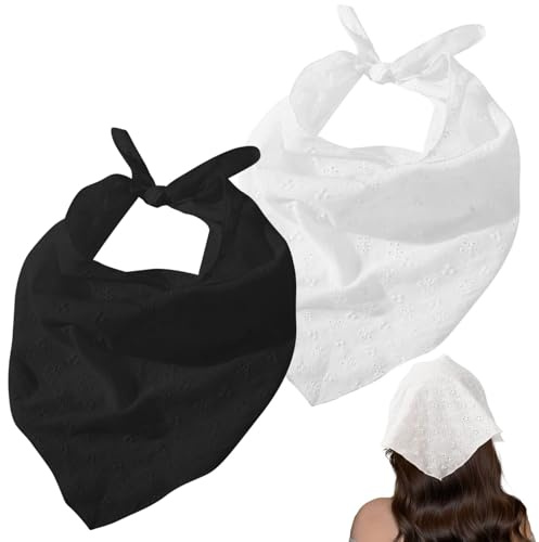 HINGTAI Diadema de encaje blanco y negro, pañuelo decorativo para la cabeza para mujer, adorno vintage de punto para mujer, accesorio de moda ideal para vacaciones de verano y citas