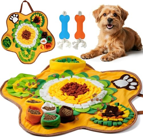 SUPERWSLING Schnüffelteppich für Hunde Cleveres Hundespielzeug mit Anti Rutsch Intelligenzspielzeug für Hunde Anti Stress Schnüffelmatte Spielteppich Für Kleine & Große (Yellow, 60 * 60)