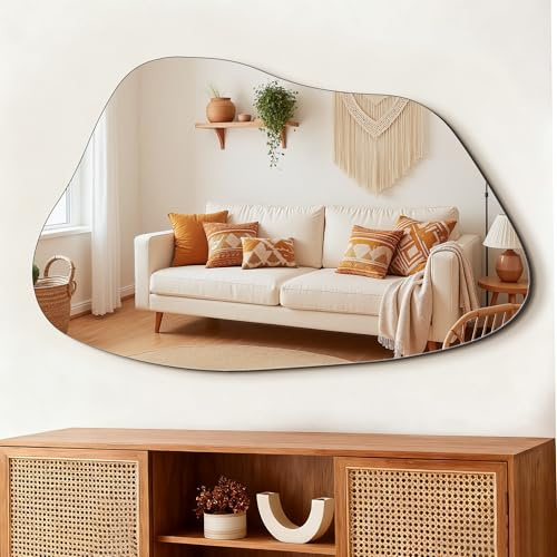 FICTOR Irregular Asymmetrical Wall Mirror, 36 x 24 Modern Decorative Mirror for Entryway, Bathroom, Bedroom, Living Room, Dining Room
