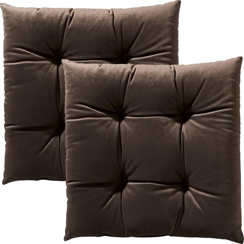REDBEST Stuhlkissen 2er- Pack Kingsville Nicky-Velours Uni braun Größe 40x40x9 cm - samtig-weicher Stoff, warm im Griff, mit Vlies gefüllt