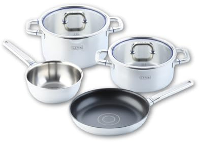 Johann Lafer - Topfset Edelstahl Kochtopf Set 4-teilig inkl. Bratpfanne 28 cm & Kochtöpfe mit Glasdeckel – Edelstahlpfanne & Kochtopf Spülmaschinenfest & für Induktion geeignet