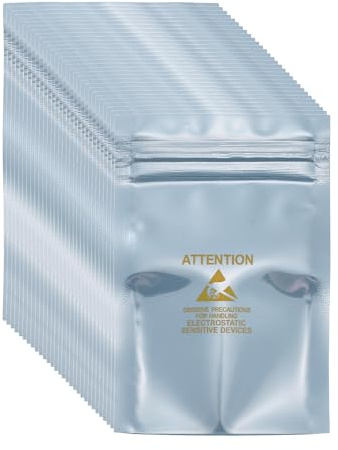 QUARKZMAN 100 Pcs Bolsas Antiestáticas 2.8 x 4.3 Bolsa De Blindaje ESD Reutilizable con Etiquetas para Disco Duro HDD SSD Dispositivos Electrónicos Placas Madre, Gris Plateado