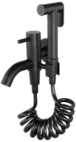 Pulverizador de Bidé de Mano, Grifo para el WC con Ducha de Mano, para WC Ducha Inodoro Portatil Ducha Bidet, Latón Pulverizador de Bidé de Mano Montado en la Pared Grifo Bidet Negro