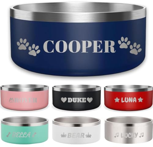 Personalized Customized Stainless Steel Dog Bowl,32oz Custom Laser Engraved Name & Icon,Insulated Metal Pet Bowls for Medium Dogs and Large Cats - Non-Slip Water & Food Dish