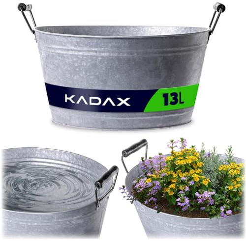 KADAX Zinkwanne 13L für Garten, Pflanzwanne aus verzinktem Stahl, Metall Wanne mit Griffen, ideal als Miniteich, Getränkekühler & Blumenschale (Silber)