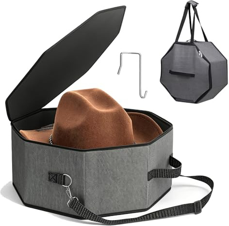 HOVCEH Hat Boxes with Lids, Hat Box, 17.3 * 6.9 In Hat Storage Box, Round Hat Boxes with Handle and Hook up, Cowboy Hat Storage Case for Women and Men, Suitable for Various Types of Hats