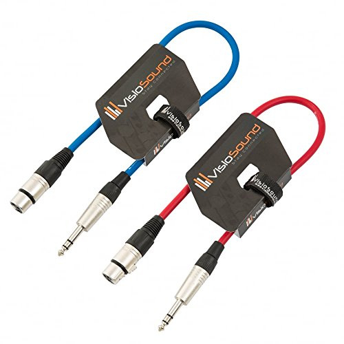 VisioSound 2 x Female XLR to 6.35mm Stereo Jack Lead/Balanced Signal Patch Cable / 2 Pack 0.5m Blue/Red