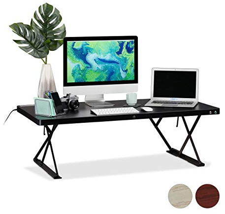 Relaxdays Sitz-Steh-Schreibtisch XXL, elektrisch höhenverstellbar, ergonomischer Schreibtischaufsatz, 120x60cm, schwarz