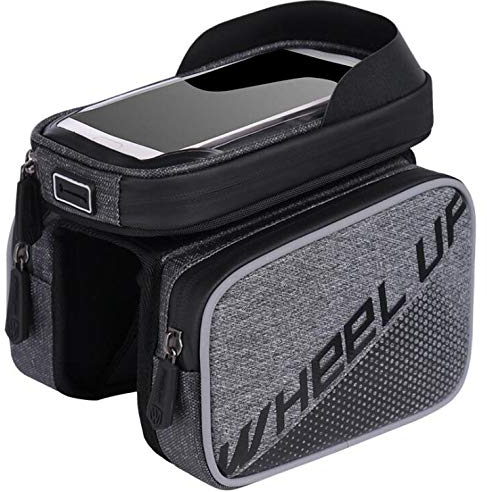 KUANDAR Bag Rahmentasche Fahrradtasche Handy Touchscreen Fingerprint Entsperren Mit Sonnenblende Für Handys Unter 6,0 Zoll, Black