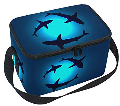 Moyyo Blue Sea Shark Lunch Bag Lunch Box Insulated Cooler Bag School Office Gym Meal Prep Bag Travel Picnic Bag Floating Shark Lunch Bag for Kids Boys Girls Adults Men Women