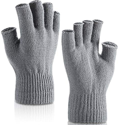 SATINIOR 2 Paar Handgelenk Fingerlose Handschuhe Halbe Handschuhe Fingerlose Handschuhe für Erwachsene und Kinder (Grau)