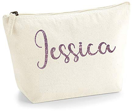 Personalisiert Großer Name Initialen Text Kosmetiktasche Damen Schminktasche für Handtasche Makeup Tasche mit Texturdruck - Roségold Glitter - M | Natürlich