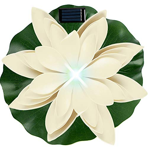 alles-meine.de GmbH 2 Stück Solar - LED Lichter - schwimmende Seerose - weiß & grün - Ø 29 cm - Leuchte - Blume Blüte - Solarblume - Garten Wetterfest für Innen Außen - Wasser ..