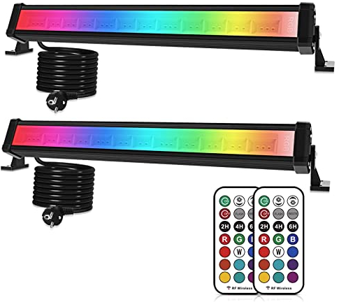 MEIHUA Focos RGB Exterior 42W con Control Remoto 10 Colores 12 Modos 6 Brillo IP66 Impermeable Barras de Luz RGB con Temporizador Memoria LED Floodlight para Bar Jardín Fiesta Halloween Navidad