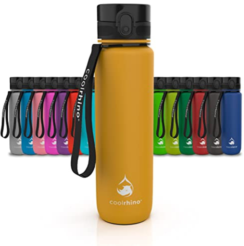 coolrhino Trinkflasche 650ml für Sport, Outdoor, Schule, Fitness & Kinder - Wasserflasche auslaufsicher und Bpa frei - Flasche für Kohlensäure geeignet (Rhino Sun Yellow, 650ml)